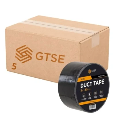 Image of GTSE 5 Rolls 75mm x 50m, Wide Black Duct Tape 3 Waterproof Strong Adhesive Gaffer for Patching, Sealing, Securing Cables and Labelling, Heavy Duty