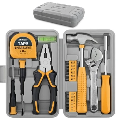 Image of Hi Spec 20pc Small Compact Home Office Basic Hand Tool Kit Set for Household DIY Repairs. Complete in a Book Sized Box Case