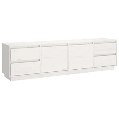 Image of vidaXL Solid Pine Wood White TV Cabinet Rustic Media Console Unit with Ample Storage Space, Ideal for Living Room or Lounge Area