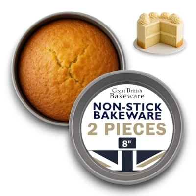 Image of Samuel Groves Sandwich Cake Pan Tin Set Superior Double Coated Non Stick Deep Fixed Base UK Made (8&quot; Twin Pack)