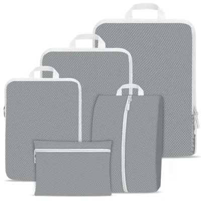 Image of Compression Packing Cubes Set, Ultralight Expandable Travel Organizers for Carry on Luggage,Waterproof Cubes,Compression Suitcase Essential Bag (Grey 5pcs)