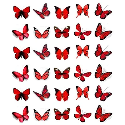 Image of Ronnies Bakery Company 30 Red Butterflies Cupcake Toppers Edible Wafer Paper Fairy Cake Birthday Cakes