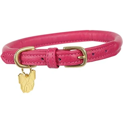 Image of Shires Rolled Leather Dog Collar X Small Pink