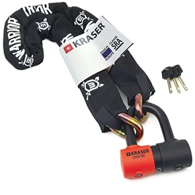 Image of KRASER KR50120 High Security Anti Theft Chain Lock for Motorcycles + Mini U Disc ø13.5/0.53in, SRA Approved, Fully Tested Versatile Motorcycles, Scooters, Parking Anchor 120cm/3,9ft Long
