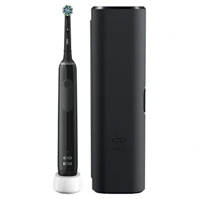 Image of Oral B Pro 3 Electric Toothbrushes For Adults, Gifts Women / Men, 1 Cross Action Toothbrush Head &amp; Travel Case, Modes with Teeth Whitening, 2 Pin UK Plug, 3500, Black,