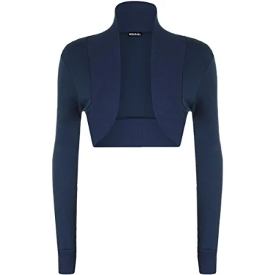 Image of WearAll Ladies Shrug Long Sleeved Bolero Top Womens Navy Blue 12/14