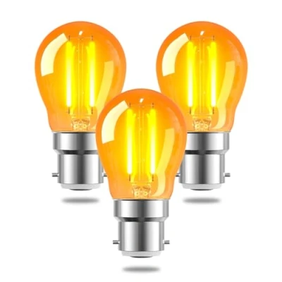 Image of TobeBright 2.5W B22 LED Bayonet Vintage Light Bulb Fitting,G45 Golf Ball Large Bayonet,BC Low Watt Orange Decorative Filament Bulb,Amber Warm White 2200K,20W Equivalent,Non Dimmable,3 Pack