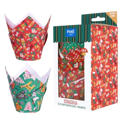 Image of PME Christmas Tulip Muffin Cases Enchanted (Pack of 24)