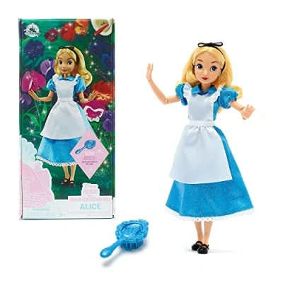 Image of Disney Store Official Alice in Wonderland Classic Doll for Kids, 30cm/11, Includes Brush, Fully Poseable Toy Satin Dress and Pinafore Suitable Ages 3+