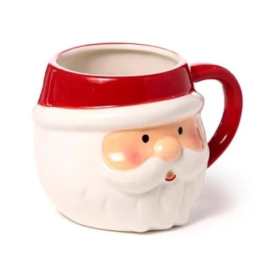 Image of Puckator Christmas Santa Head Ceramic Shaped Mug Funny Home Accessories Cute Gifts for Girlfriend Large Mugs Men Women Hot Drinks Cups Presents Secret Gift Cup Set