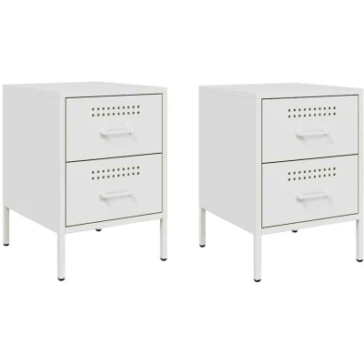 Image of vidaXL Bedside Cabinets 2 pcs White 36x39x50.5 cm Steel