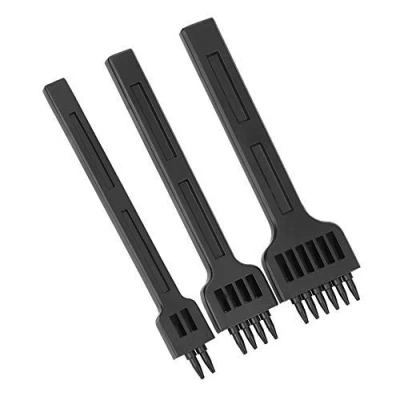 Image of 3Pcs 4mm Leather Craft DIY Tools 2/4/6 Prong Chisel Steel Sewing Hand Hole Punch Tool Black Set Diamond Lacing Stitching
