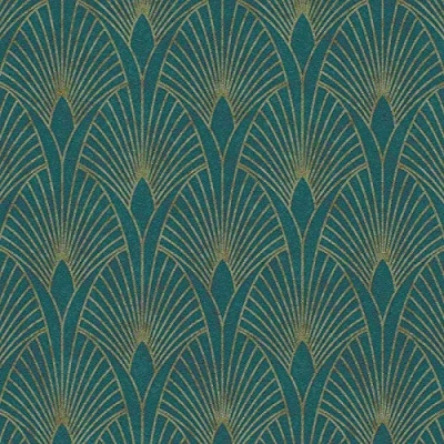 Image of Art Deco Fan Teal Metallic Gold Wallpaper Textured Vinyl