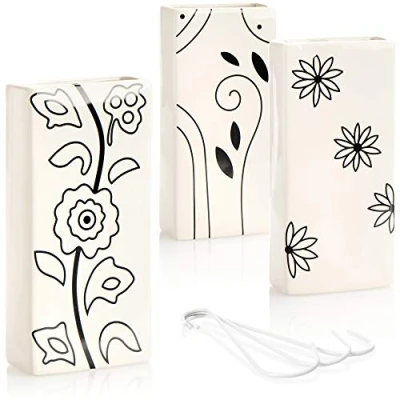 Image of com four® 3x air humidifier made of ceramic radiator evaporator for humidifying the room water with S shaped hook heating (white black flowers)