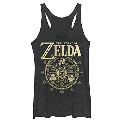 Image of Nintendo Women&#039;s Zelda Cir Tri Blend Racerback Layering Tank, Black Heather, Small