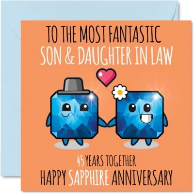 Image of Cute Sapphire Anniversary Card for Son &amp; Daughter In Law 45 Years Together Happy 45th Wedding Cards Son, 145mm x Greeting Forty Fifth Anniversaries