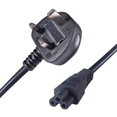 Image of Connekt Gear Black 5A UK Mains Plug Top to IEC C5 Cloverleaf TV Power Cord Cable 2 Meter