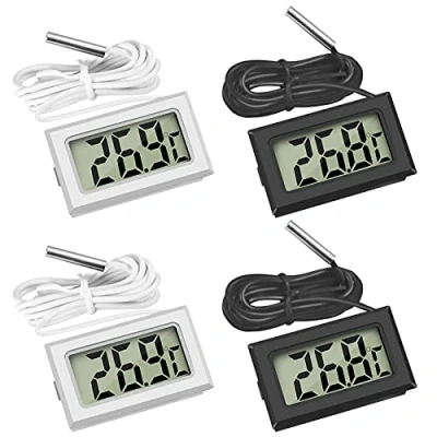 Image of Thlevel 4x Digital Thermometer Temperature Monitor with External Probe for Fridge Freezer Refrigerator Aquarium (2x Black 2x White)