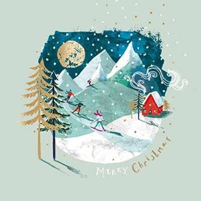 Image of Ling Design Box of 10 On The Slopes Curious Inksmith Christmas Cards Xmas Card Packs X14316H