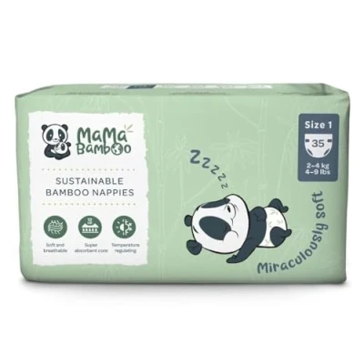 Image of Mama Bamboo Soft Newborn Eco Sustainable Nappies (Size 1) Chlorine Free Hypoallergenic (35 pcs per pack)