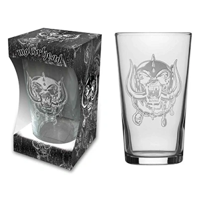 Image of Motorhead Beer Glass Warpig Etched Print Band Logo Official Boxed One Size