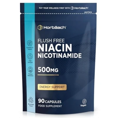 Image of Vitamin B3 Nicotinamide 500mg 90 Vegan Capsules Flush Free Niacin Supplement No Artificial Preservatives by Horbaach