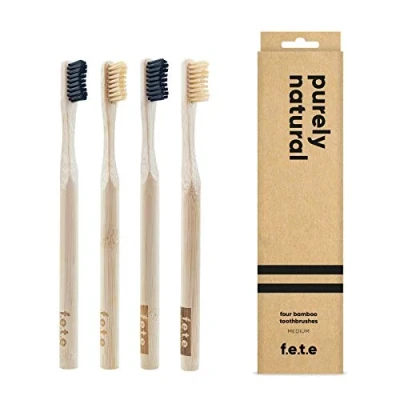 Image of f.e.t.e Purely Natural Bamboo Toothbrushes Biodegradable &amp; Compostable Handle Recyclable Medium Bristles Sustainable Vegan