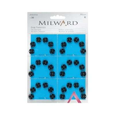Image of Milward 11 mm 36 Piece Sew On Brass Snap Fasteners, Black