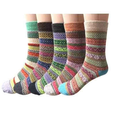 Image of 5 Pairs Womens Socks Wool Thermal Warm Knitting Ladies for Winter, One Size, Mix 1