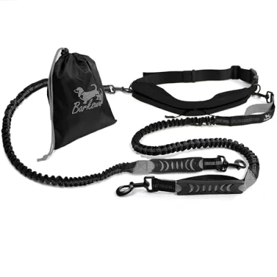 Image of Barkswell Hands Free Dog Lead for 2 Dogs Running with Waist Belt and Two Bungee Leads Premium Walking