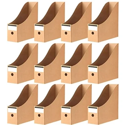 Image of KAHEIGN 12Pcs Magazine Files Holder, 26CM x 9CM Kraft Cardboard Rack Stationery Document Storage Box A4 File Organiser Divider for School Office Home Desktop Divide