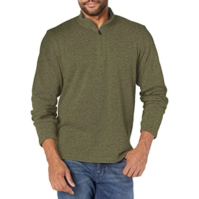Image of Wrangler Authentics Men&#039;s Long Sleeve Fleece Quarter Zip Shirt, Olive Night, S