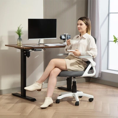 Image of Homcom Ergonomic Swivel Computer Chair with Flip up Armrests, Grey