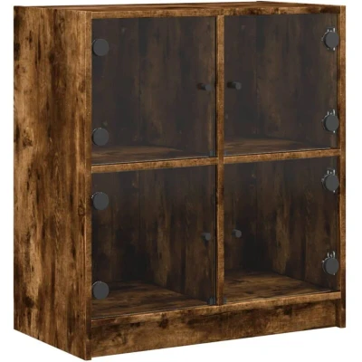 Image of vidaXL Side Cabinet with Glass Doors Smoked Oak 68x37x75.5 cm