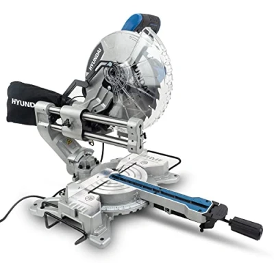 Image of Hyundai 2000W Electric Sliding Power Mitre Saw with 255mm Blade, Laser Guide, Max. Cutting Height of 90mm &amp; 0 45 Bevel, Vacuum Attachment Socket, 3m Cable, 3 Year Warranty