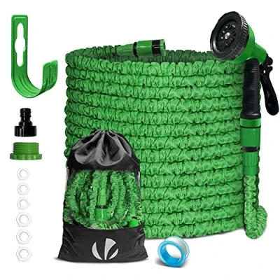 Image of VOUNOT Flexible Garden Hose 30m, Expandable Water Pipe with 10 Modes Spray Nozzles, Magic Pipe, Green