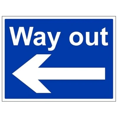 Image of V Safety Mandatory General Way Out, Arrow Left 400 X 300MM Sign With Snap Frame