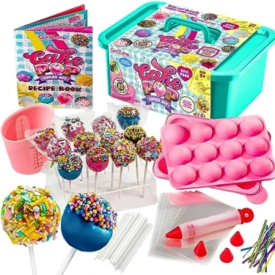 Image of GirlZone Cake Pop Craze Kit, Fun Kids Baking Set with Mould, Holder, and Sticks Bags, for Age 3 8