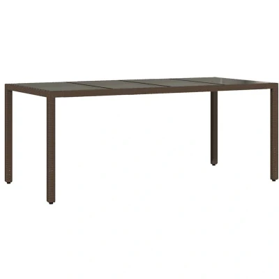 Image of vidaXL Garden Table with Glass Top Brown 190x90x75 cm Poly Rattan