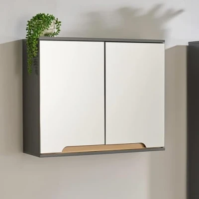 Image of Home Source Florence Bathroom Cabinet Wall Mounted Mirrored Vanity Storage Shelves Organiser Cupboard, Grey, Wood, 2 Door