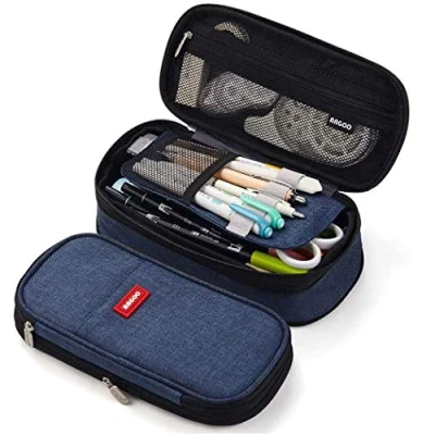 Image of iSuperb Pencil Case Large Capacity Student Bag Canvas Pouch Girls Women Stationery Storage Double Zipper Organizer High School Office Students Teens Adults