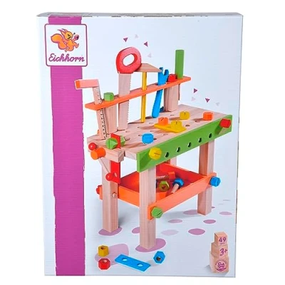 Image of Kids Work Bench &amp; Tools 39cm Tall Colourful Toy Workbench comes with 49 Fun Accessories Ages 3+