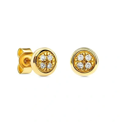 Image of Miore 9 kt 375 Yellow Gold with 0.03 ct Diamonds Rubover Stud Earrings for Women Ø 4 mm
