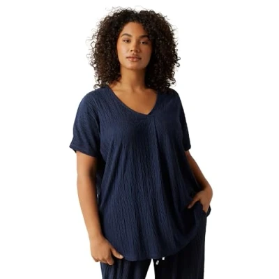 Image of EVANS Curve Blue Plisse Pleat Front Top Women&#039;s Plus Size