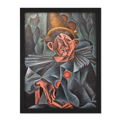 Image of Kubista Pierot Pierrot Clown Cubism Painting Large Framed Art Print Poster Wall Decor 18x24 in