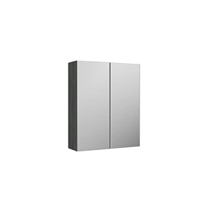 Image of nuie Modern Bathroom Wall Hung Mirror Cabinet 2 Door 50/50 Split, Anthracite, 600mm