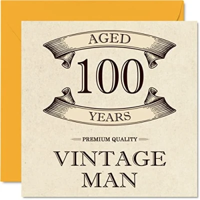 Image of Vintage 100th Birthday Cards for Men Aged 100 Years Fun Card Grandpa Dad Husband Uncle Brother Grandad, 145mm x Greeting Cards,