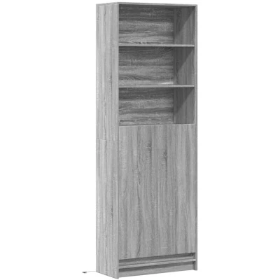 Image of vidaXL Highboard Cabinet with LED Lights Grey Sonoma, Engineered Wood, 69x32.5x200 cm, Ample Storage, Living Room/Bedroom