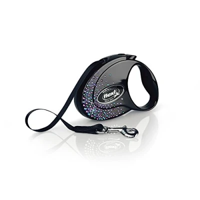 Image of Flexi Glam Splash Mystic Tape Onyx Black Small 3m Retractable Dog Leash/Lead for dogs up to 12kgs/26lbs