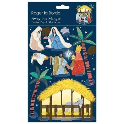 Image of Carousel Home 3D Pop &amp; Slot Away In A Manger Christmas Nativity Scene Diorama Stable Decoration Crib